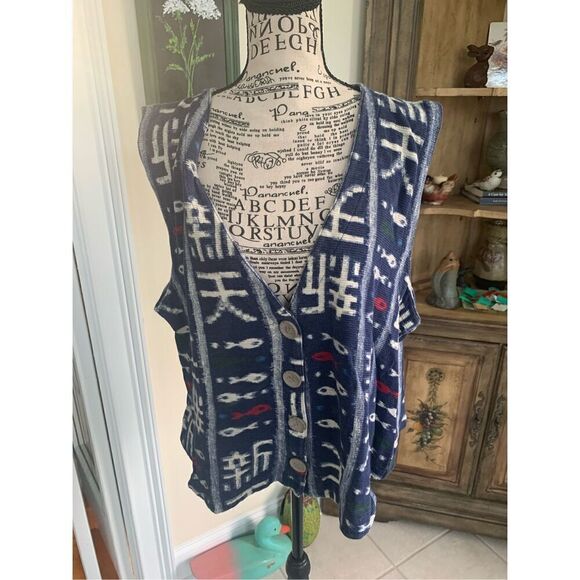 Chico’s Design 100% Cotton Indigo Fish Vest - Picture 7 of 7